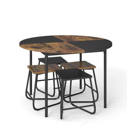 Dreamade 5-Piece Dining Set 47" Round Kitchen Table and 4 Stools with Wooden Tabletop