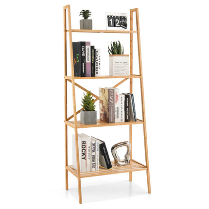 Dreamade 4-Tier Bamboo Bookshelf, Multifunctional Storage Display Rack Shelves with Anti-Tipping Device