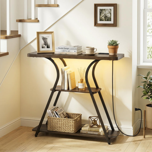 Dreamade 32" 3-Tier Narrow Console Table with LED Lights