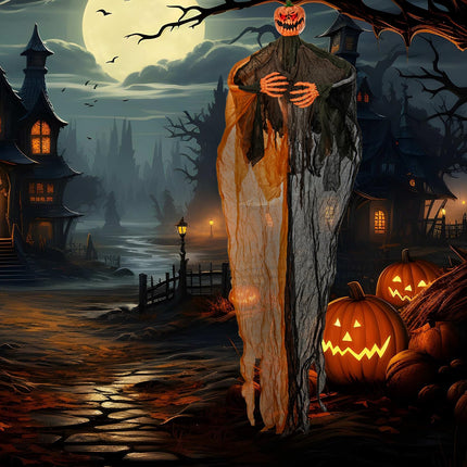 Dreamade 6 Ft Hanging Halloween Decoration, Ghost Pumpkin Man with Red LED Eyes & Posable Arms