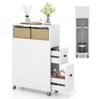Dreamade Small Bathroom Storage Cabinet - Slim Bathroom Organizer with Wheels, 2 Drawers, 2 Baskets