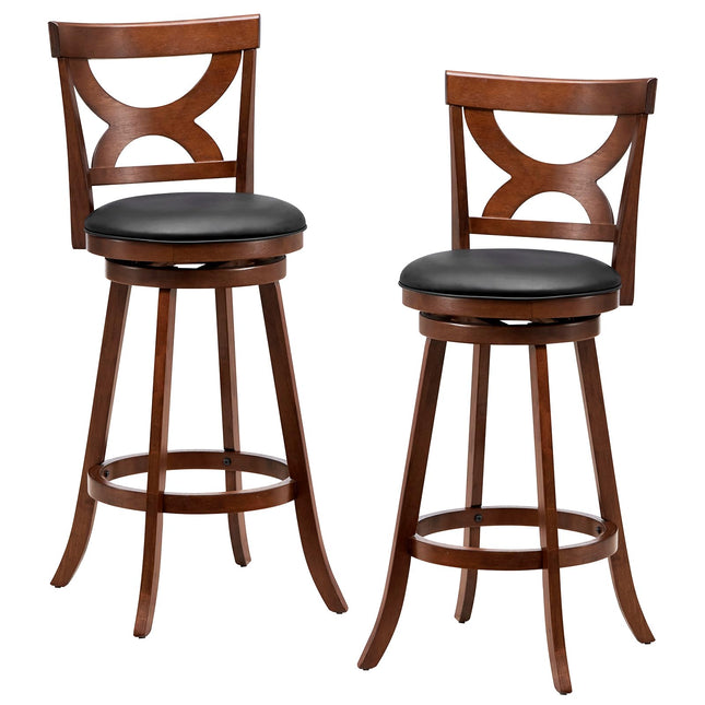 Dreamade Bar Stools Set of 2, 30.5" Counter Height Bar Dining Chairs with Back & Footrest, Rubber Wood Frame