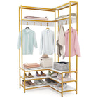 Dreamade Corner Coat Rack with Shoe Bench, L-shaped Garment Rack with 5 Shelves & 7 Hooks