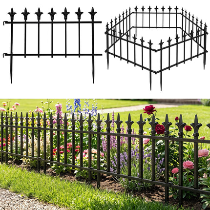 Dreamade No Dig Decorative Metal Garden Fence with Fleur-de-Lis Finials
