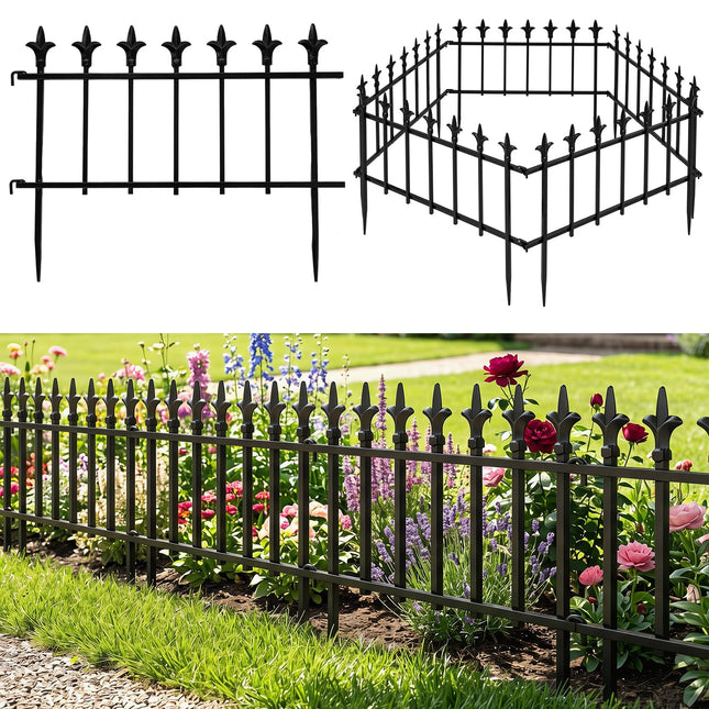 Dreamade No Dig Decorative Metal Garden Fence with Fleur-de-Lis Finials