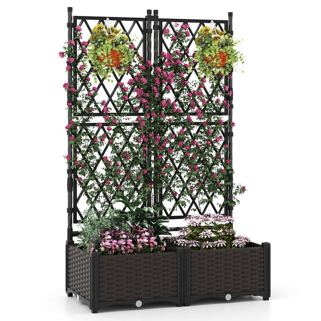 Dreamade Raised Garden Bed with Lattice Trellis Self-Watering Planter Box（32"LX16"WX50"H）