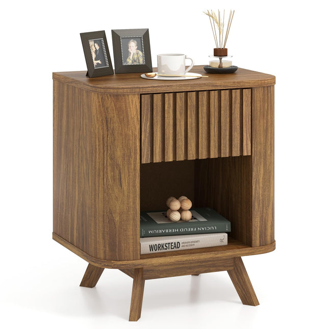 Dreamade Mid Century Modern Nightstand Set of 1/2 Fluted Bedside Table