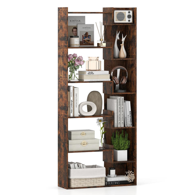 Dreamade 6-Tier Bookshelf Wooden Bookcase with Staggered Shelves