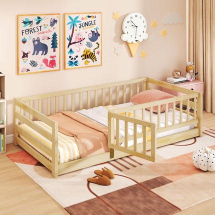 Dreamade Twin Floor Bed with High Fence & Door