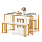 Dreamade 4-Piece Dining Table Set for 4, Kitchen Table Chairs Set with Bench & 2 Stools