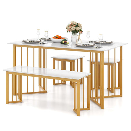 Dreamade 4-Piece Dining Table Set for 4, Kitchen Table Chairs Set with Bench & 2 Stools