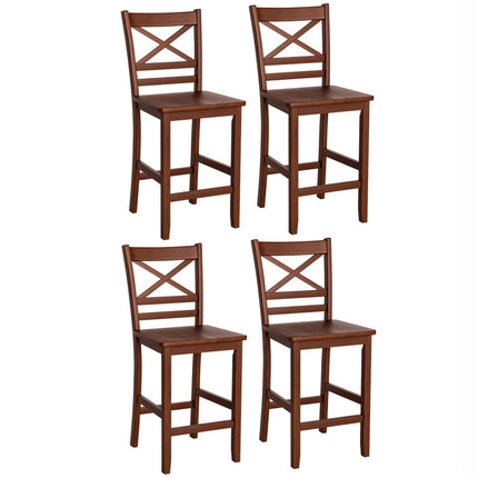 Dreamade 25'' Antique Kitchen Counter Height Chairs with Wooden X-Shaped Backrest & Rubber Wood Legs