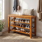 Dreamade 4-Tier Rubber Wood Shoe Rack Bench with Adjustable Shelves