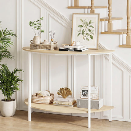 Dreamade Half Moon Console Table | 40" Narrow Entryway Table with Storage Shelf