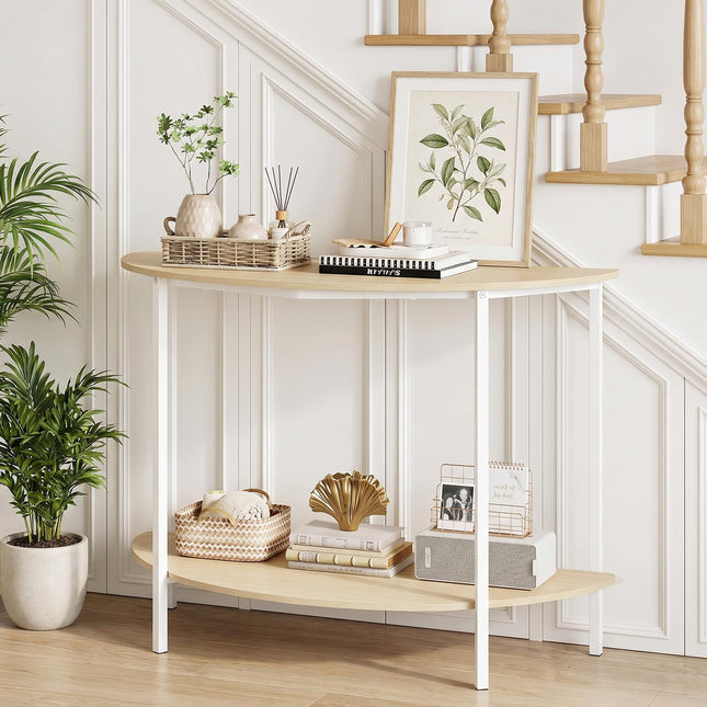 Dreamade Half Moon Console Table | 40" Narrow Entryway Table with Storage Shelf