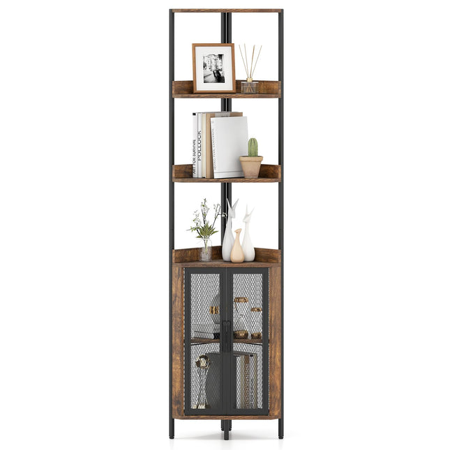 Dreamade 6-Tier Corner Shelf 67 Inches Tall Corner Bookshelf with Cabinet Industrial Bookcase