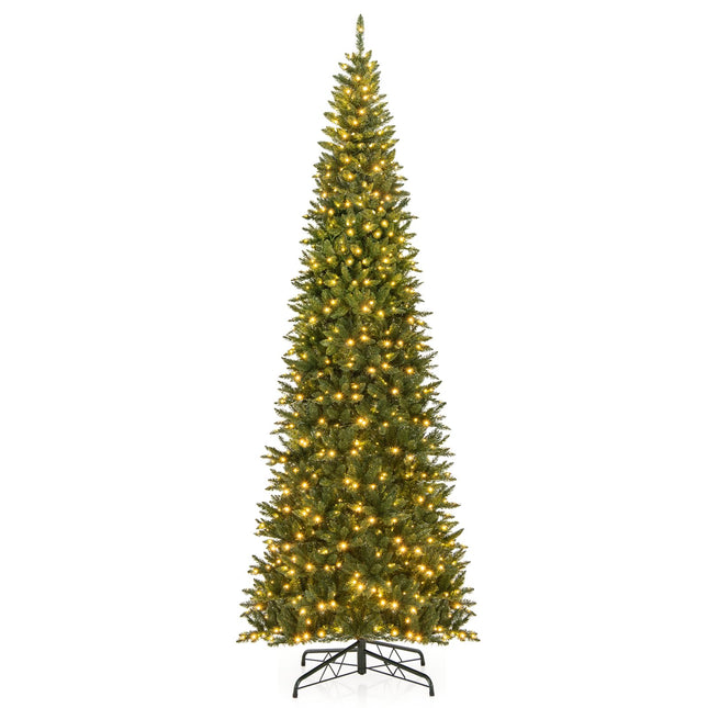 Dreamade 12ft Pre-Lit Artificial Christmas Tree with 360° Quick Power Connector