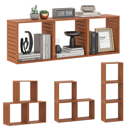 Dreamade 3/6 Cube Bookcase Solid Wood Stacking Storage Organizers w/Open Slatted Design