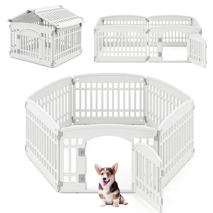 Dreamade 6/12 Panel Dog Playpen 24'' Tall Plastic Pet Fence with Lockable Door