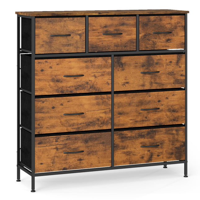 Dreamade 9-Drawer Tall Fabric Storage Organizer Chest with Wooden Top & Sturdy Metal Frame
