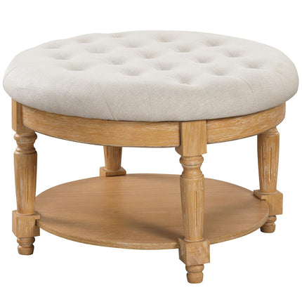 Dreamade Large Ottoman Coffee Table - 29 inch Oversized Round Ottoman with Storage Shelf, Flip up Top, Wood Legs