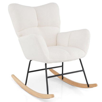 Dreamade Rocking Chair Nursery, Teddy Upholstered Glider Rocker Chair w/High Backrest