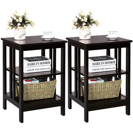 Dreamade Nightstand 3-Tier Sofa Side Table W/Reinforced Bars and Stable Structure