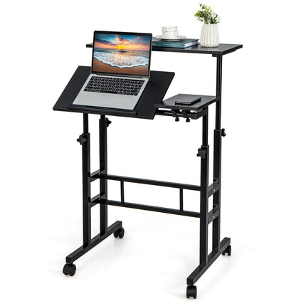 Dreamade Mobile Stand up Desk Adjustable, Rolling Standing Laptop Cart, 27.5"D x 22"W x 49.5"H