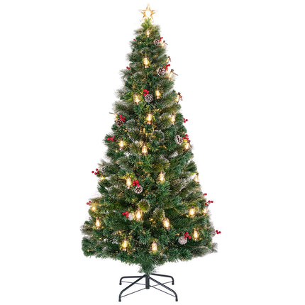 Dreamade Pre-Lit Fiber Optic Christmas Tree, Artificial Snowy Xmas Tree with Warm White LED Lights