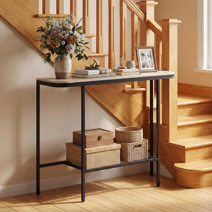 Dreamade Farmhouse 44" Entryway Table with Faux Marble Tabletop & Heavy-Duty Metal Frame