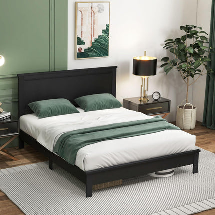 Dreamade Queen/Full/Twin Size Wood Platform Bed Frame with Headboard, Mid Century Bed Frame with Solid Wood Legs & Wooden Slat Support