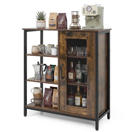 Dreamade Industrial Side Cabinet with Metal Mesh Door and 3 Open Shelves