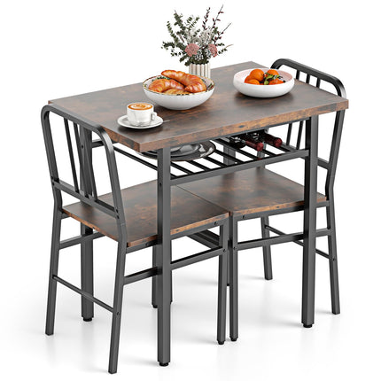 Dreamade 3-Piece Dining Table Set | Rectangular Kitchen Table with Storage Rack and 2 Dining Chairs