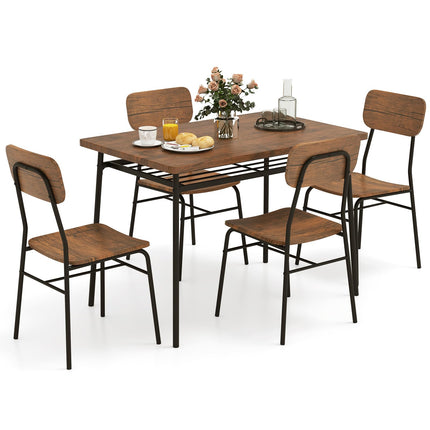 Dreamade 5-Piece Dining Table Set, Kitchen Table Chairs Set with Dinner Table, Storage Rack, Metal Frame