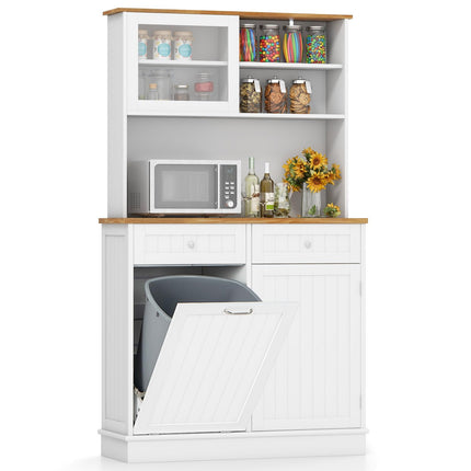 Dreamade 68” Tall Kitchen Pantry, Buffet Hutch w/Tilt Out Trash Can Storage Cabinet, 2 Drawer, Shelves