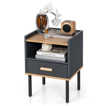 Dreamade Modern Nightstand with Drawer - Bedside Table with Open Shelf, Gray