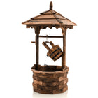 Dreamade Rustic Wishing Well Fountain, Outdoor Wooden Water Fountain with Electric Pump