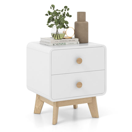 Dreamade Night Stand with 2 Drawers, Mid Century Modern Bedside Table with Cute Round Knobs