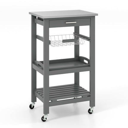 Dreamade Kitchen Island Cart Rolling Kitchen Trolley with Stainless Steel Tabletop
