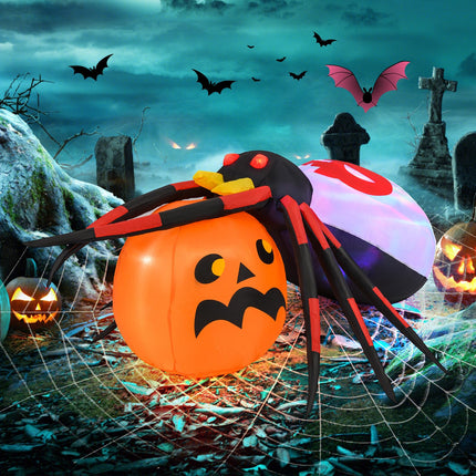 Dreamade 5 FT Halloween Inflatable Spider with Pumpkin, LED Lighted Halloween Decoration