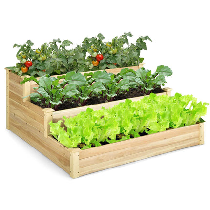 Dreamade 3 Tier Raised Garden Bed, Wood Planter Box 48 x 48 x 22 Inch Vegetable Flower Herb Fruit Growing Bed Kit
