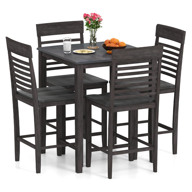 Dreamade Counter-Height Square Kitchen Table and 4 Chairs Set with Rubber Wood Frame