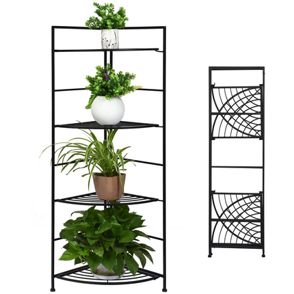 Dreamade Folding Metal Plant Rack, 4 Tiers Corner Shelf Plant Stand