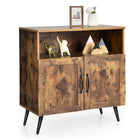 Dreamade Mid-Century Storage Cabinet, Wooden Floor Cabinet with 2 Doors, Rustic Brown