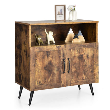 Dreamade Mid-Century Storage Cabinet, Wooden Floor Cabinet with 2 Doors, Rustic Brown