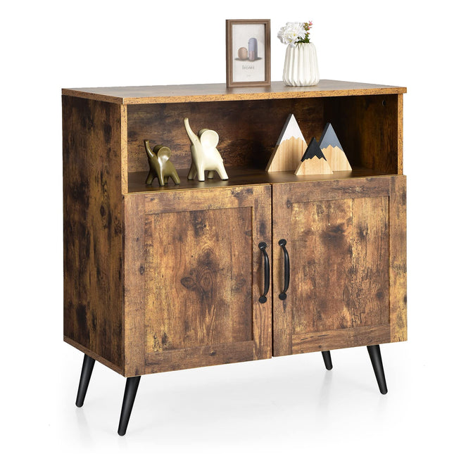 Dreamade Mid-Century Storage Cabinet, Wooden Floor Cabinet with 2 Doors, Rustic Brown