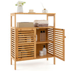 Dreamade Storage Cabinet, Bamboo Bathroom Floor Cabinet with Double Louvered Doors