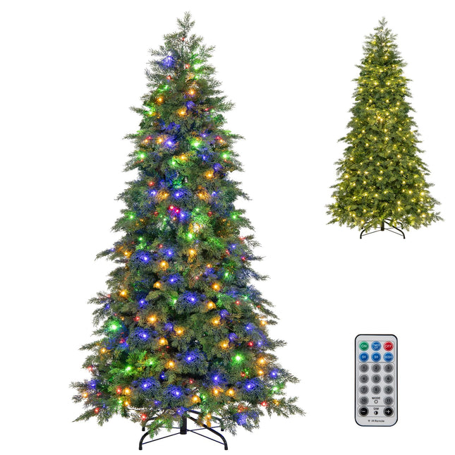 Dreamade 6ft Pre-Lit Artificial Christmas Tree with 300 Multicolored & Warm White LED Lights, 11 Modes, Remote Control, 721 PVC & PE Tips