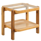 Dreamade Rattan Side Table, Boho End Table for Living Room, Narrow Bedside Table with Tempered Glass Top