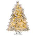 Dreamade 4.5ft Pre-Lit Snow Flocked Christmas Tree, Artificial Hinged Full Xmas Tree with 279 PVC & Pine Needles